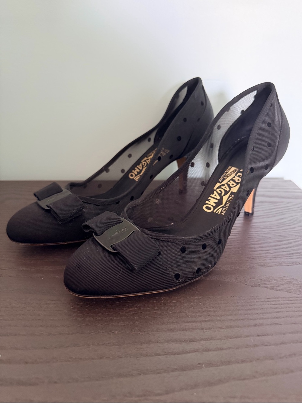 Salvatore Ferragamo Black Polka Dot Bow Pumps